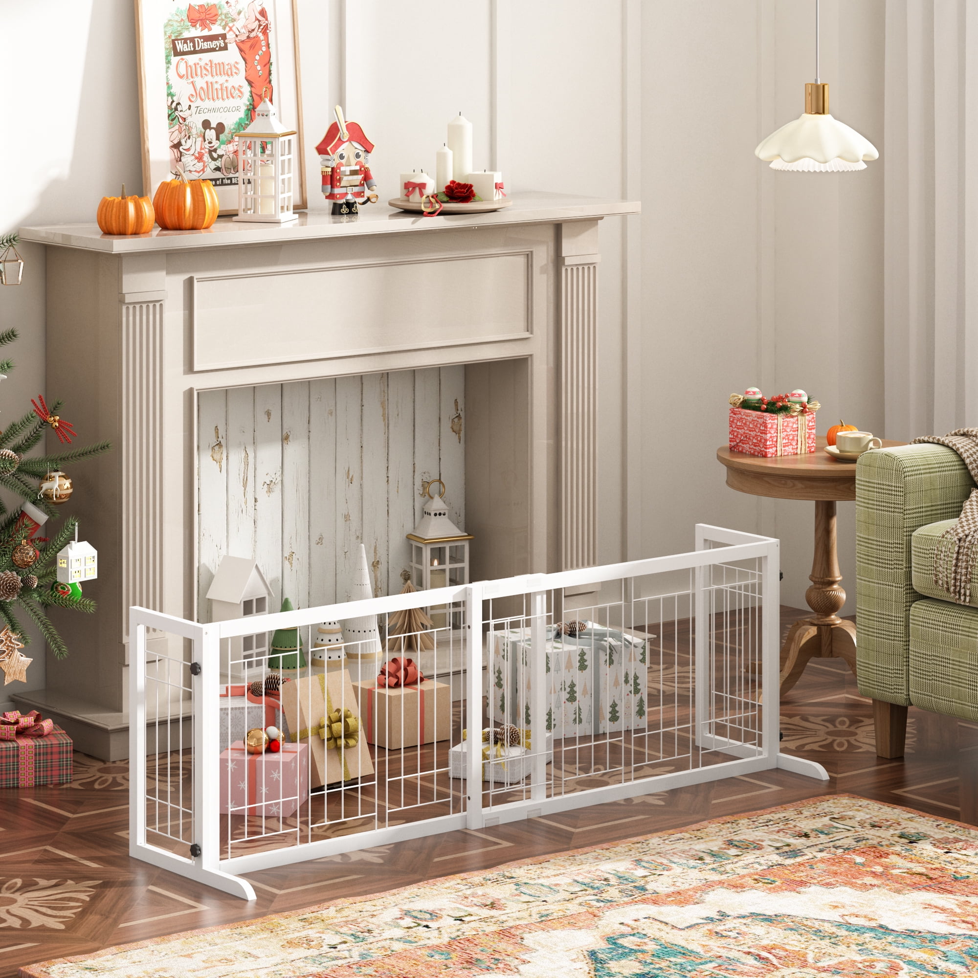 Coziwow Freestanding Wood Pet Gate, 38"-71" Sturdy Solid Wood Dog Gate for The House, Doorway, Stairs, Pet Puppy Safety Fence, White