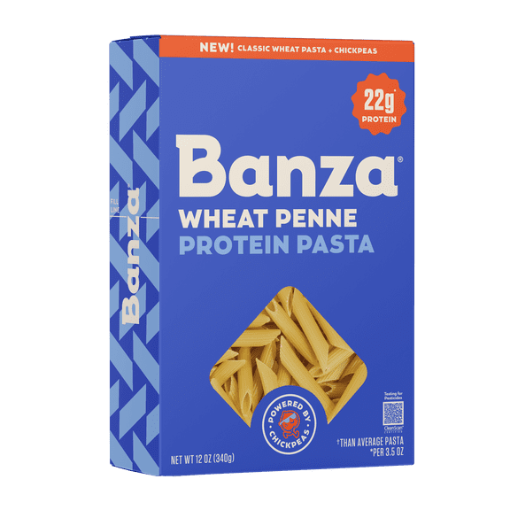 Banza Wheat Protein Penne Pasta – 22g Protein per Serving, No-Compromises Taste & Texture, Powered by Chickpeas, 12oz
