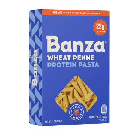 Banza Wheat Protein Penne Pasta – 22g Protein per Serving, No-Compromises Taste & Texture, Powered by Chickpeas, 12oz