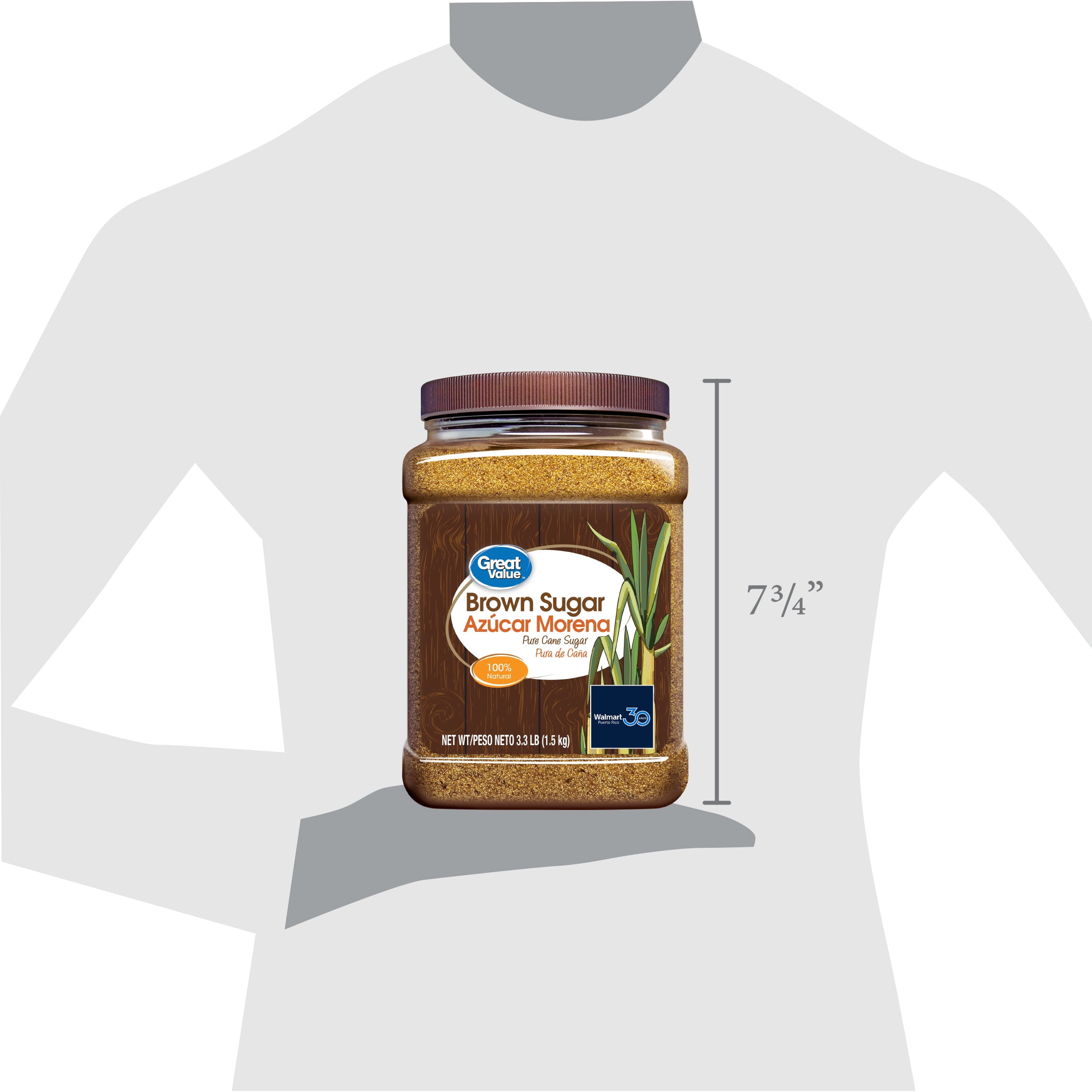 Great Value Brown Sugar Plastic Jar 3.3 lbs. (1.5kg), Non-GMO
