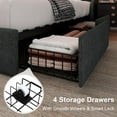 thumbnail image 5 of Feonase King Size Bed Frame with 4 Storage Drawers, Upholstered Storage Bed with Charging Station, Tufted Wingback Headboard, No Box Spring Needed, Dark Grey, 5 of 7