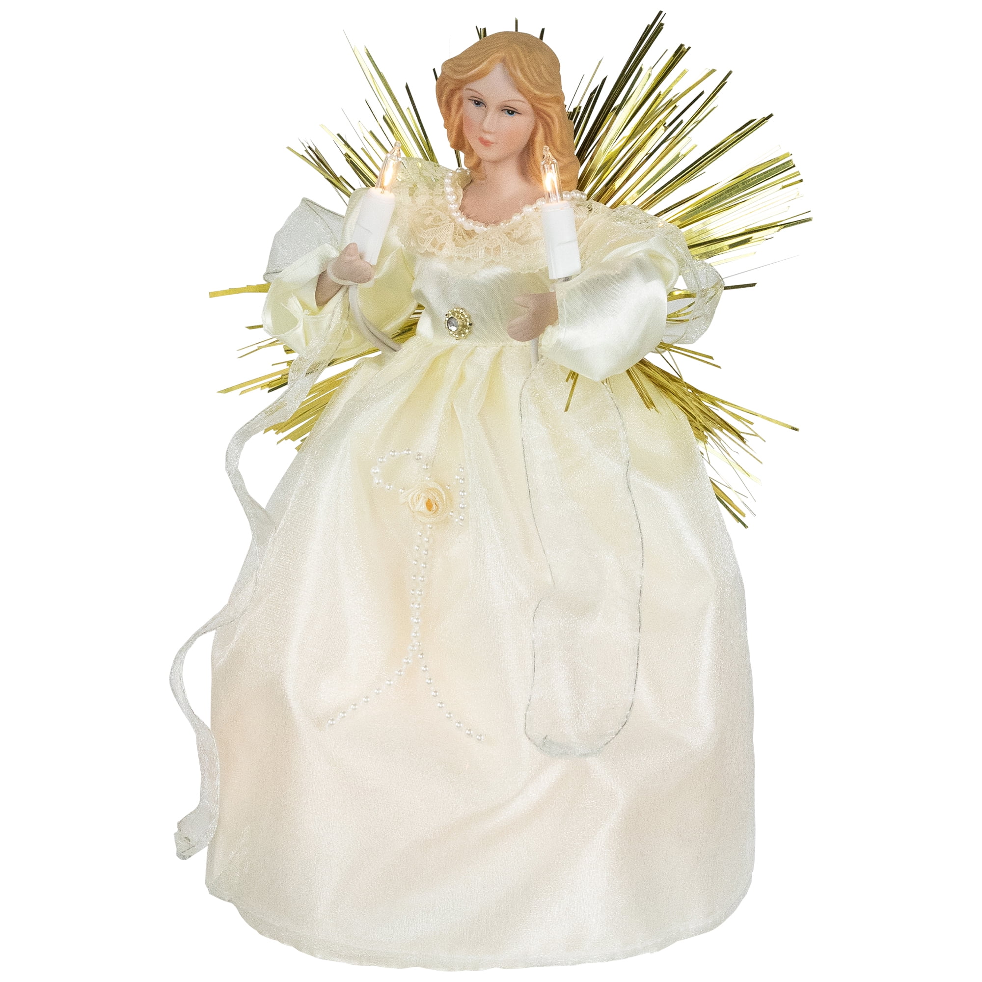 Northlight Angel with Candle Lighted Christmas Tree Topper - 10.5” - Gold - Clear Lights