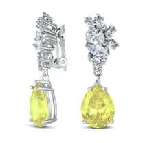 Bling Jewelry Womens Vintage Style CZ Gemstone Leaf Teardrop Clip-On Earrings for Weddings & Proms