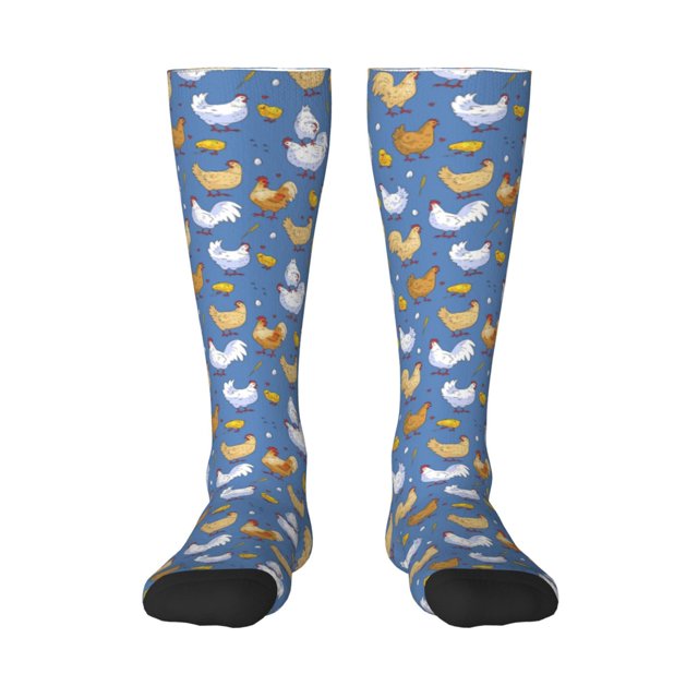 Fotbe Chicken Family Calcetas Divertidas Estampadas para Hombre y Mujer, Calcetas de Algodón hasta la Rodilla para Caminar, Correr, Enfermería y Embarazo