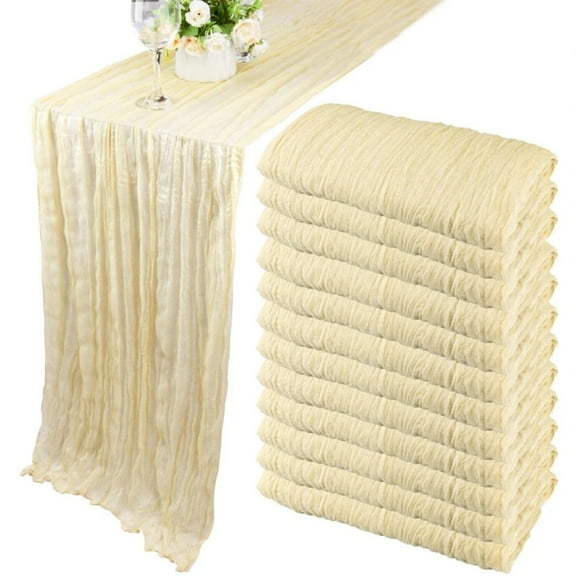 YFLXDMLYYSC 12 Pack 35x120 Inch Cheesecloth Table Runner Gauze Table Runner 10FT Boho Cheese Cloth Table Runner Bulk Table Runners,Beige