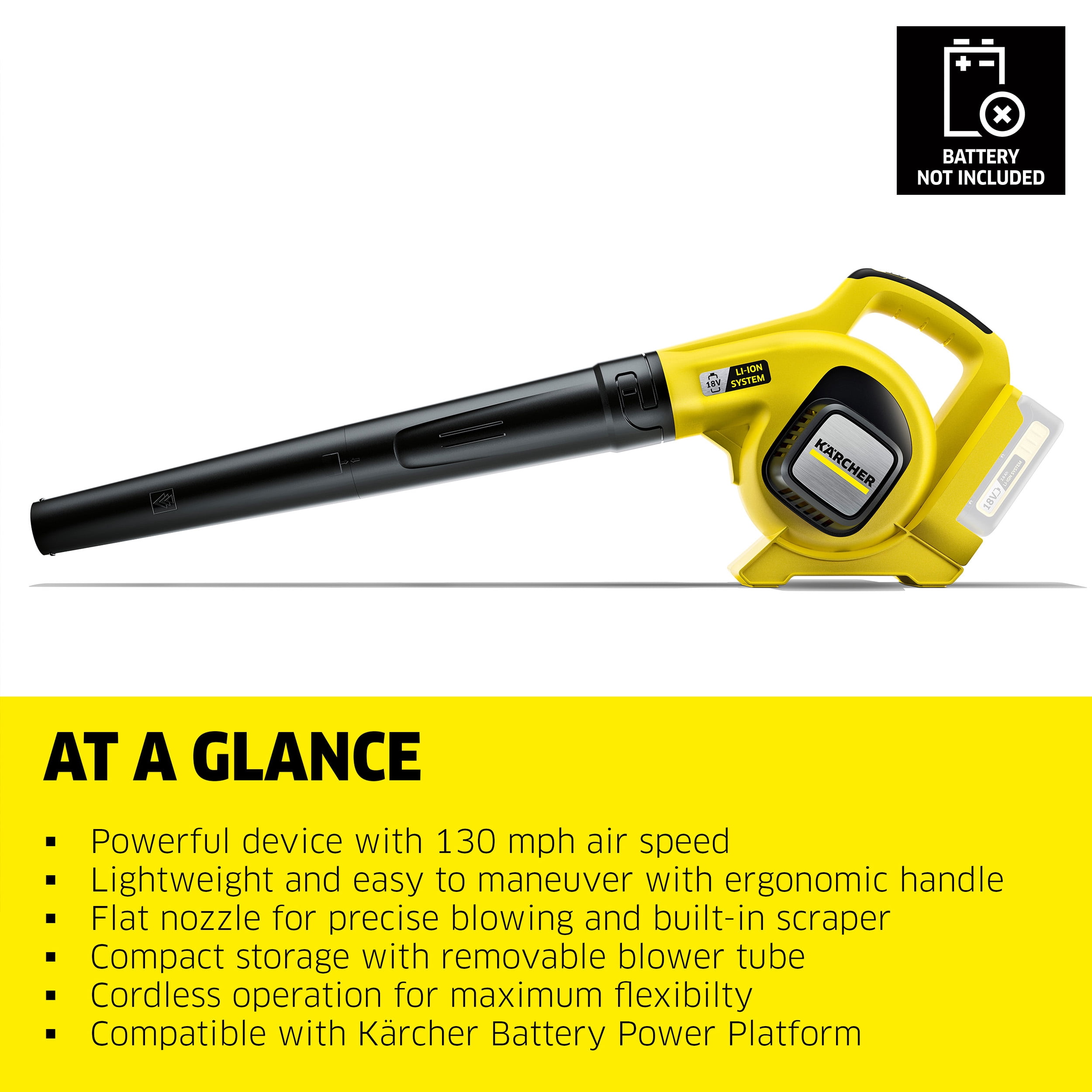 Karcher Cordless Leaf Blower, with Scraper, 130 mph, LBL 2 - Tool Only