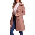 thumbnail image 4 of INSPIRE CHIC Women's Faux Suede Notched Lapel Strap Cuff Solid Double Breasted Tie Belt Trench Coats L Dark Pink, 4 of 6