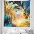 thumbnail image 1 of Beach Tapestry, Sunset Tones Colorful Ocean Wave Swirling Clouds Seascape Print, Fabric Wall Hanging Decor for Bedroom Living Room Dorm, 5 Sizes, Yellow Slate Blue and Apricot, by Ambesonne, 1 of 1