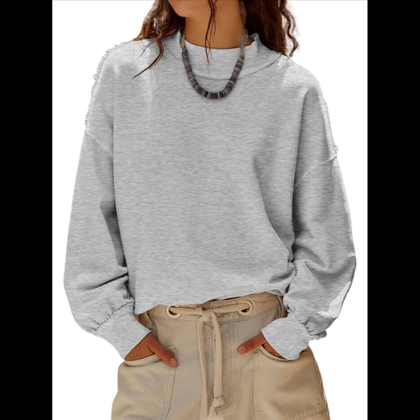 Sudadera de Gran Tamaño para Mujer, Estilo Informal, Cuello Redondo, Larga, Cómoda. Gris XL