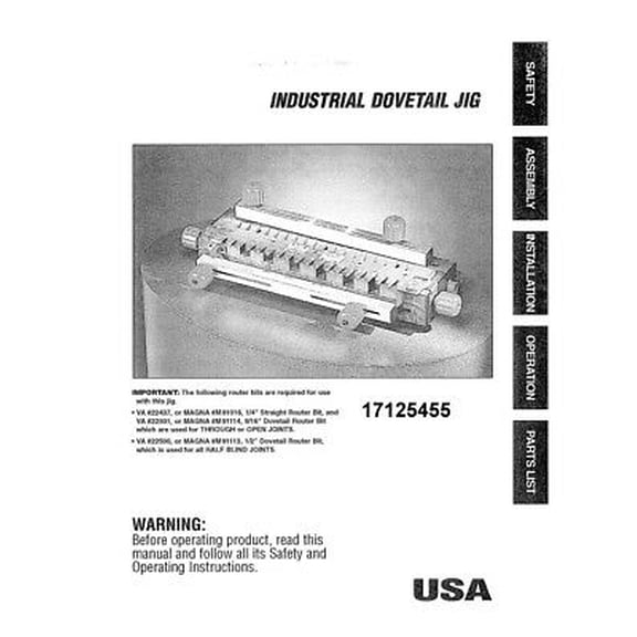 Instruction Manual ONLY for Craftsman 17125455 Dovetail Jig Owners Instruction Manual REPRINT