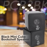 4? Mini Cube Bookshelf Speakers - Paper Cone Driver, 200 Watt Power, 8 Ohm Impedance, Video Shielding, Home Theater Application and Audio Stereo Surround Sound System - 1 Pair - Pyle PCB4BK