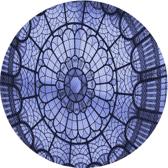 Ahgly Company Indoor Round Patterned Blue Whale Blue Area Rugs, 3' Round
