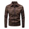thumbnail image 4 of WIZUTIZ Men's Leather Jacket Solid Color Motorcycle Vintage Zipper Pocket Long Sleeve Hoodless PU Coat for Winter Casual Daily Outdoor Mens Fashion, 4 of 8