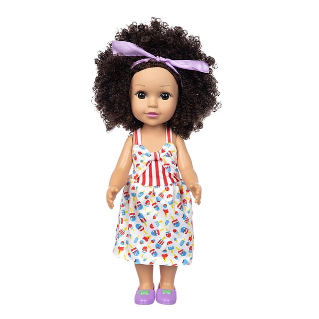 Juguete de simulación para bebés Doll HUOGUO, pelo rizado, 35 cm, con ropa