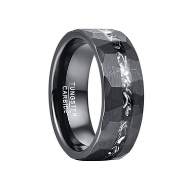 8mm Hammered Black Tungsten Rings for Unisex Inlaid Aerolite Wedding Engagement Bands Size 7-12