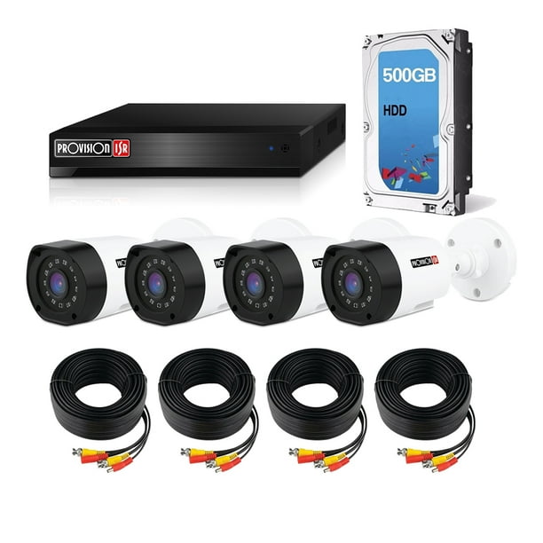 Kit Cámaras de seguridad CCTV Provision 720p HD 4 cámaras y accesorios + Disco duro 500GB Provision-ISR PAK4LIGHTCC+500gb