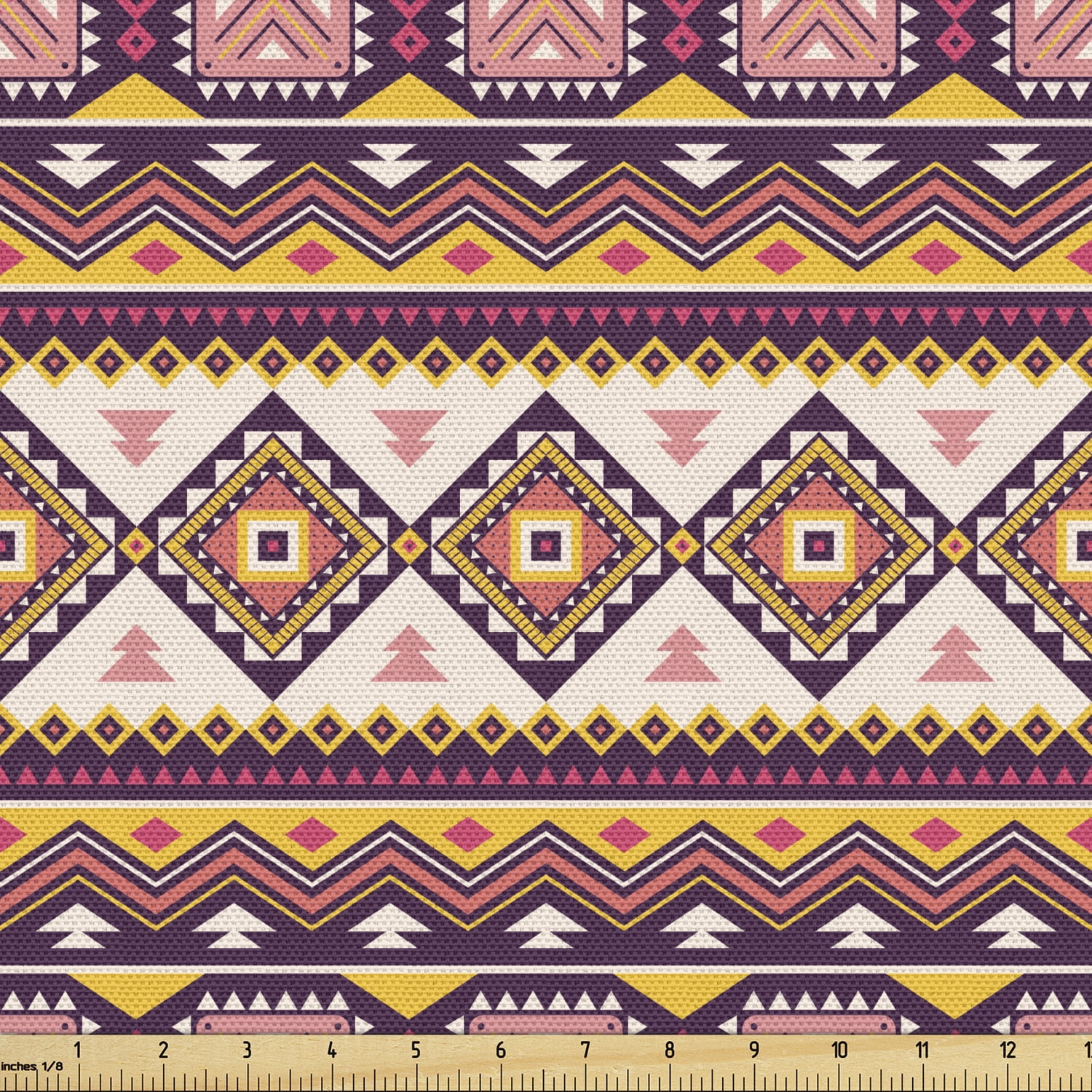 Aztec Upholstery Fabric by the Yard, Mexican Triangles Vibrant Tones