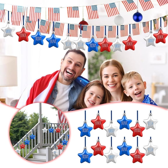 4th of July Decorations for Home, Independence Day Printed Five Pointed Star Pendant Indoor And Outdoor Decoration Party Venue Layout Props, Memorial Day Decorations