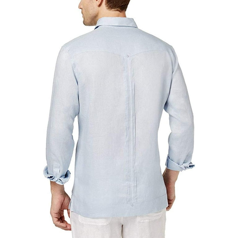 Tasso Elba Mens Linen Button Up Shirt, Blue, Small - Walmart.com