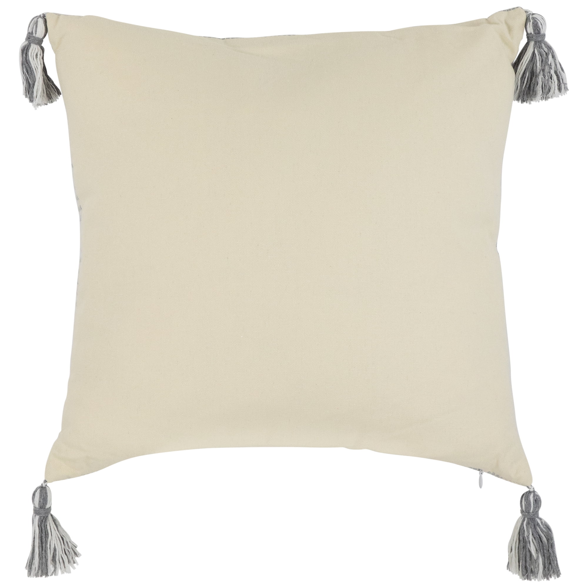18" Double-Sided Striped and Solid White Square Woven Throw Pillow with Tassels