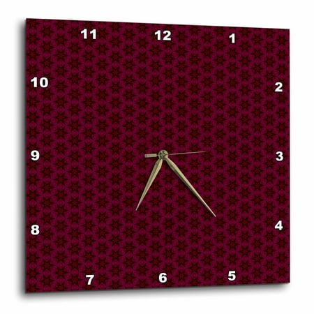 - 3dRose Deep burgundy and black tiny geometric flowers and stars pattern, Wall Clock, 15 by 15-inch