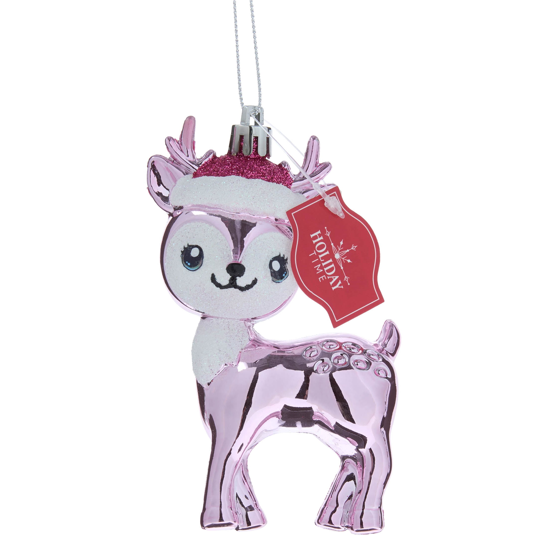 Pink and White Glitter Retro Reindeer Christmas Ornament, 4.5", by Holiday Time