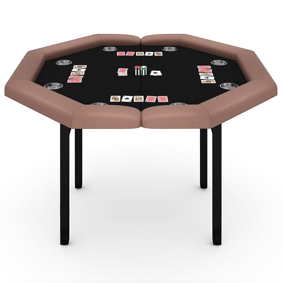 Gaderth 8-Player Foldable Poker Table, Protable Blackjack Texas Holdem Table with Padded Rails ＆ Stainless Steel Cup Holders, Octagon Gaming Table for Blackjack, Family Games, Club