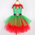 thumbnail image 5 of Disfraz de elfo navideño para niñas, conjunto de ropa navideña elegante para niños, vestido de tul con tutú de malla verde y rojo para fiesta de Navidad para niños, con gorro y calcetines, 5 of 5