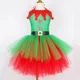 thumbnail image 5 of Disfraz de elfo navideño para niñas, conjunto de ropa navideña elegante para niños, vestido de tul con tutú de malla verde y rojo para fiesta de Navidad para niños, con gorro y calcetines, 5 of 5