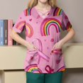 thumbnail image 4 of WTOBBY Women's Trendy Cross V-Neck Short Sleeve Overalls Featuring Double Layer Pockets Printed Scrub Top, Nursing Uniform Apparel for Professionals, Durable and Comfortable ,Hot Pink L, 4 of 4
