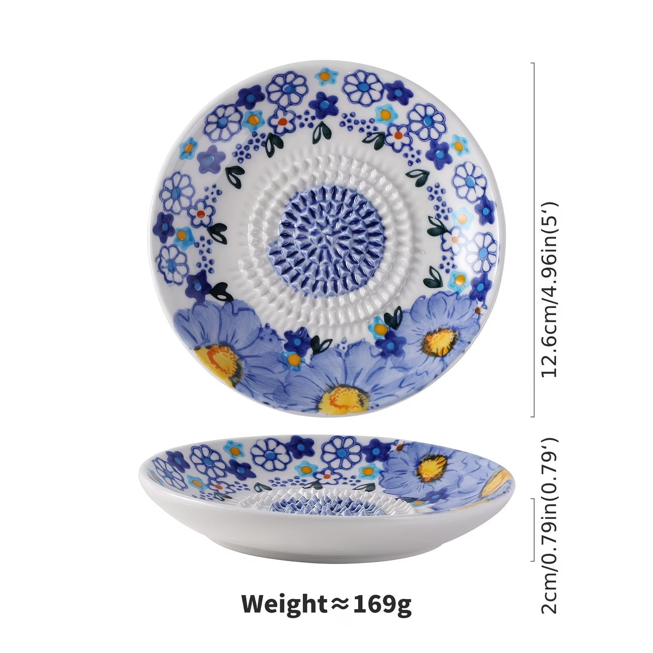 Elegant Blue Floral Ceramic Garlic Grinder - Manual Garlic Masher for Home Use, Perfect for Garlic Paste, Ginger, Fruits & Vegetables