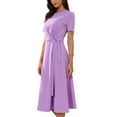 thumbnail image 4 of INSPIRE CHIC Women's Crew Neck Tie Waist Short Sleeve A-Line Midi Dress S Lavender, 4 of 6