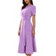 thumbnail image 4 of INSPIRE CHIC Vestido Midi A-Line de Cuello Redondo con Cintura con Lazo y Mangas Cortas S Lavanda, 4 of 6