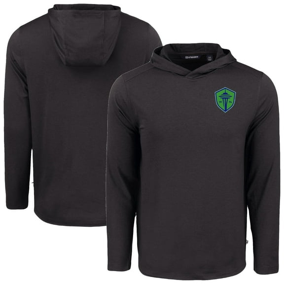 Men's-Cutter & Buck  Black Seattle Sounders FC Coastline Epic Comfort Eco Long Sleeve Recycled Hooded Shirt