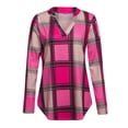 thumbnail image 4 of Camisas a cuadros Jersey con cuello en V Manga larga Casual Bloque de color Moda Camisa a cuadros Túnica para mujer, 4 of 7