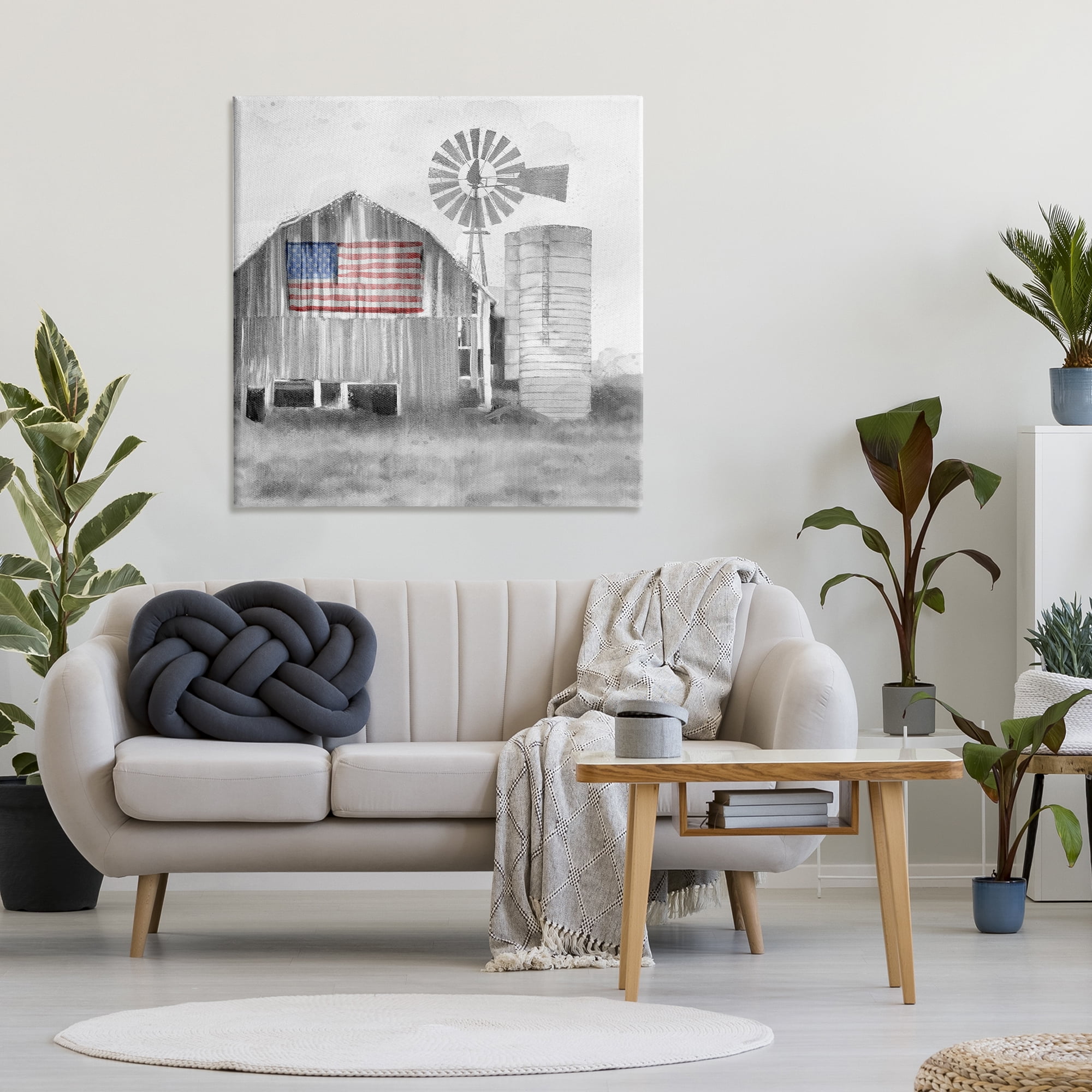 Stupell Industries Grandfather's Barn with Flag Canvas Wall Art, design by Kim Allen