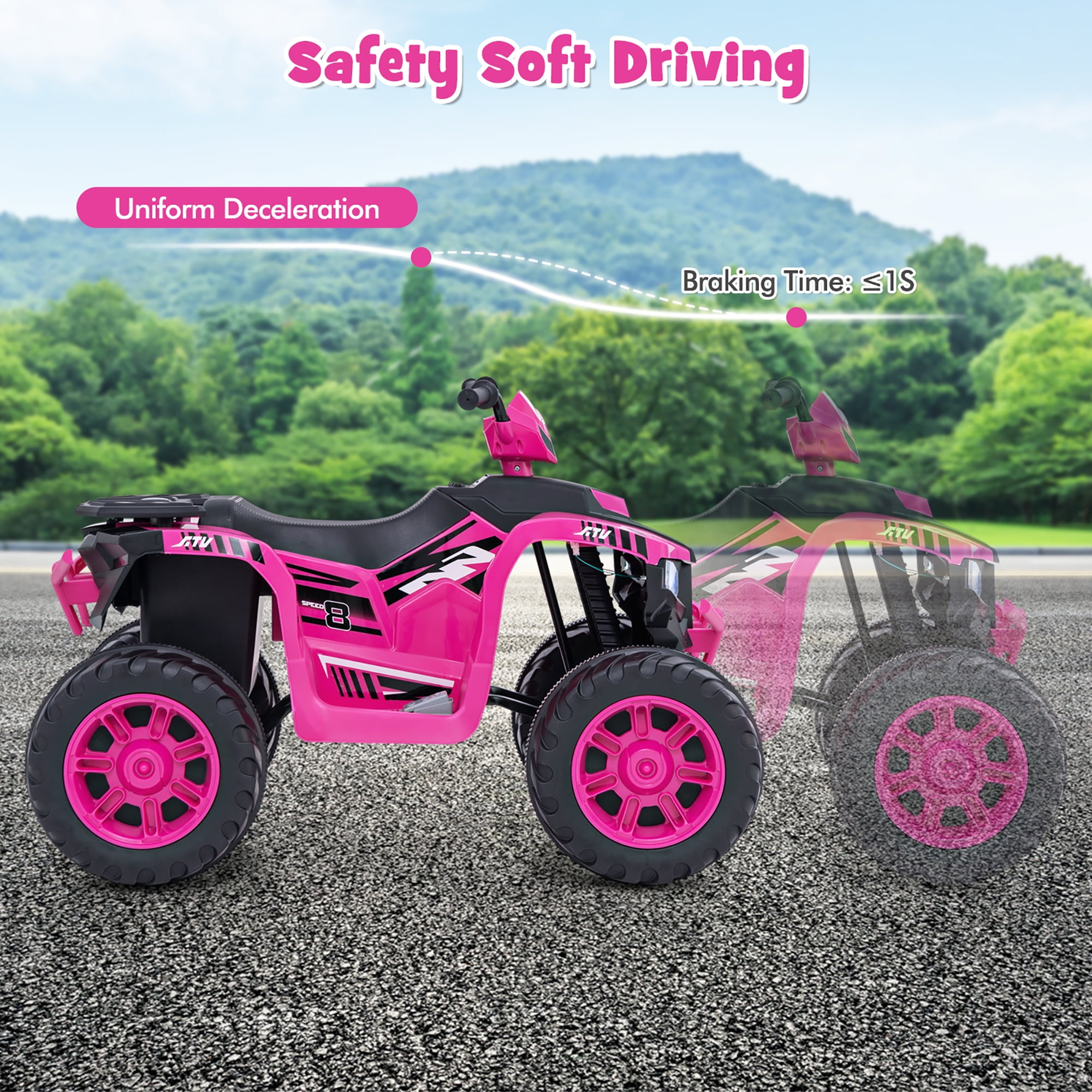 Gymax Kids Ride-On ATV 24V Battery Powered Electric Vehicle w/ Wireless Connection Music Radio Pink