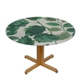 thumbnail image 3 of Orinice Green Leaf Pattern Round Table Cover Stain Resistant Washable for Indoor Outdoor Kitchen Dining Wedding Parties with Elastic Edge 100% Polyester Fiber 42-46, 3 of 8