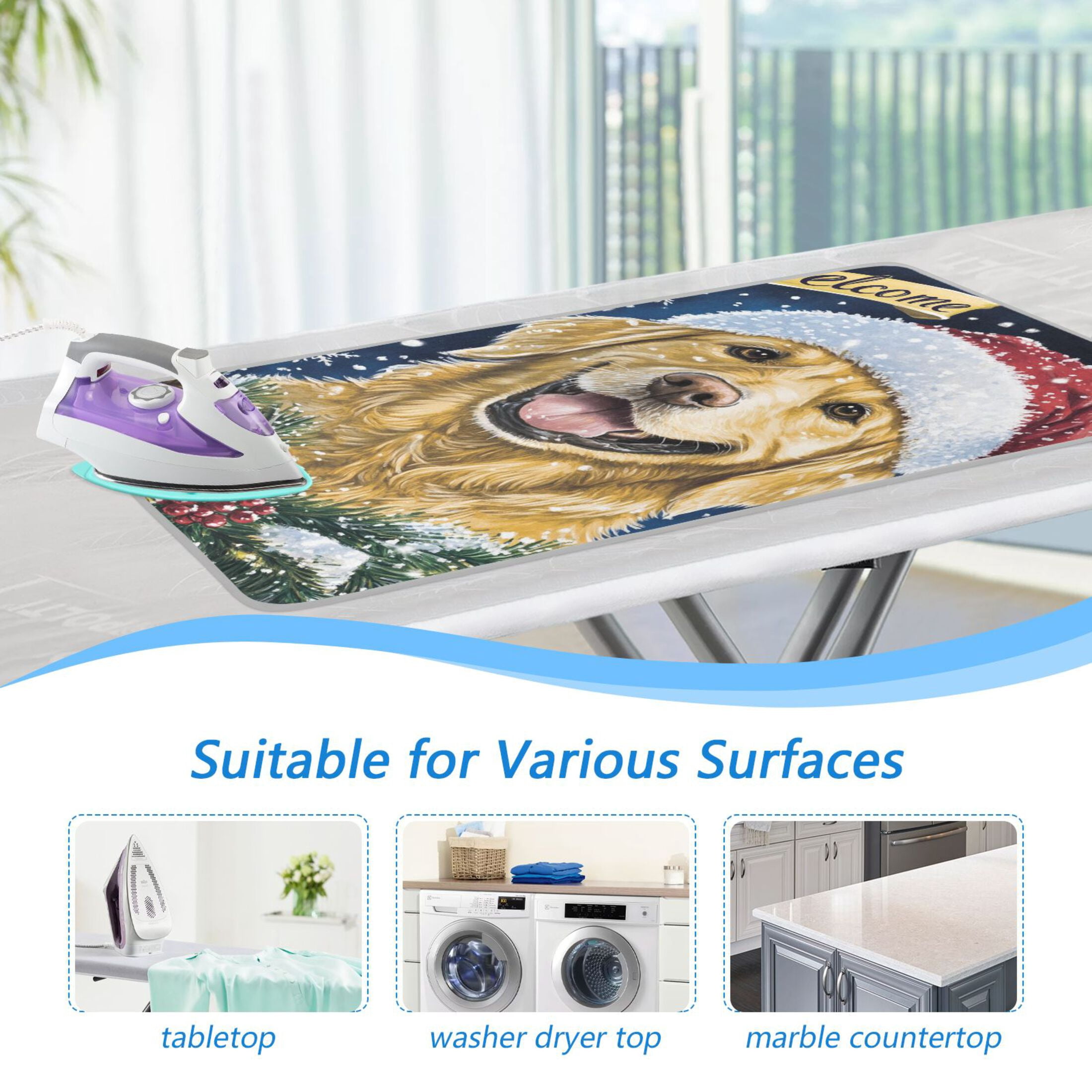 Cute Dog in Winter Ironing Mat Blanket for Table Top Travel Portable Ironing Board Pad 47.2x27.6 Inch