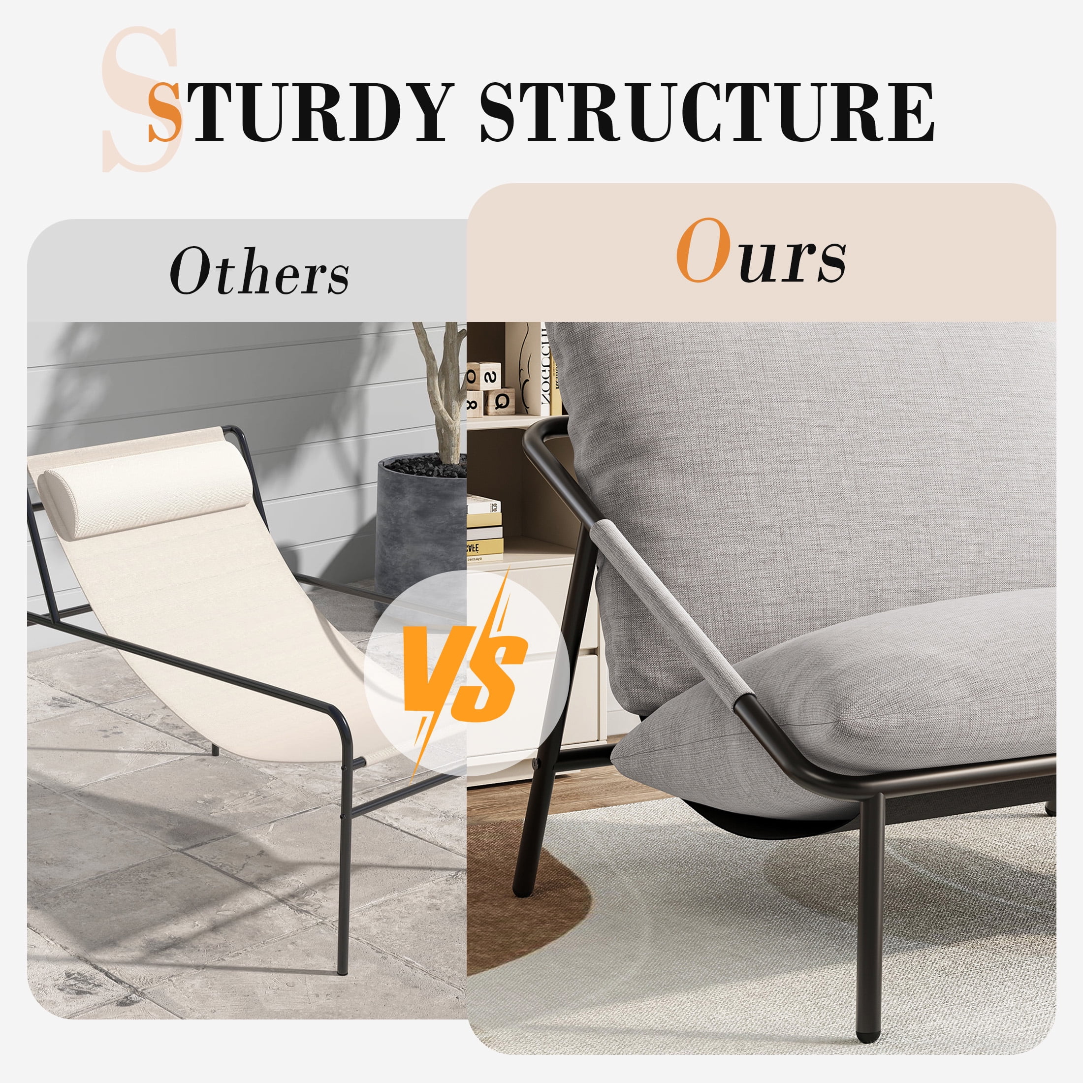 Techmilly Grey Sling Accent Chairs Set of 2, Modern Accent Chairs Reading Chairs for Living Room, Black Metal Armchair with Comfortable Cushion for Reading Room Office, Light Grey Linen