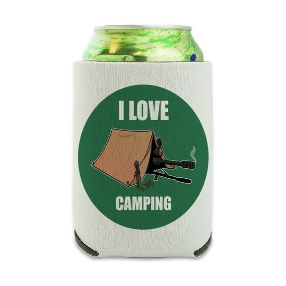 I Love Camping Sniper Shooting Gaming Gamer Can Cooler - Drink Sleeve Hugger Collapsible Insulator - Beverage Insulated Holder