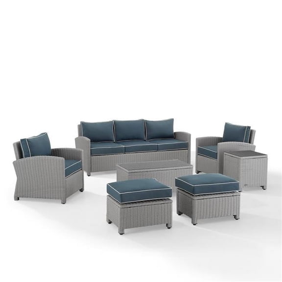 Bradenton Outdoor Wicker Sofa Set, Navy & Gray - 7 Piece