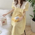 thumbnail image 3 of Conjunto de pijama de verano con volantes y cuello en V para mujer, blusa dulce de manga corta + traje corto, ropa de dormir de algodón, ropa de casa a cuadros con flores, 3 of 4