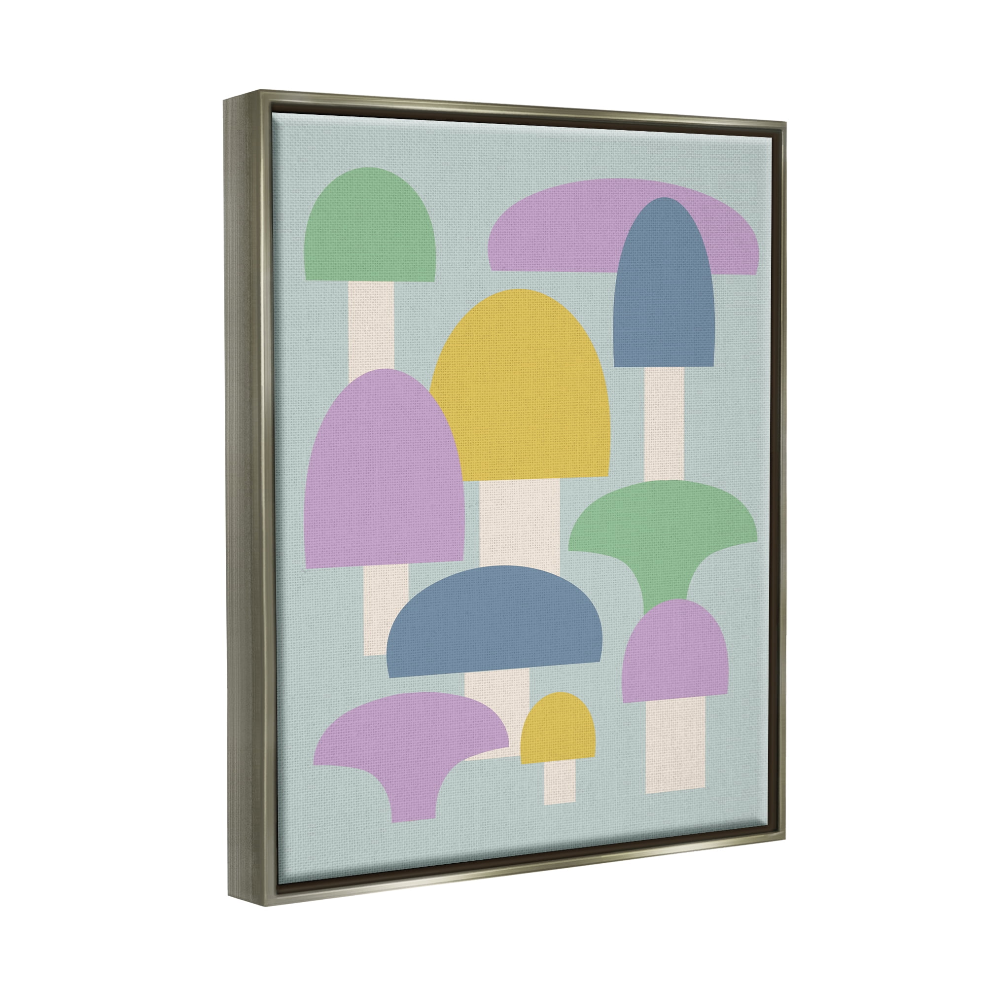 Stupell Industries Pastel Mushroom Shapes Botanical & Floral Painting Gray Floater Framed Canvas Art Print Wall Art, 17 x 21
