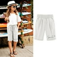 thumbnail image 2 of Tiny Harbor Girls Shorts Summer Thin Elastic Waist Letter Print Casual Pockets Bermuda Shorts White 3-4Years, 2 of 4