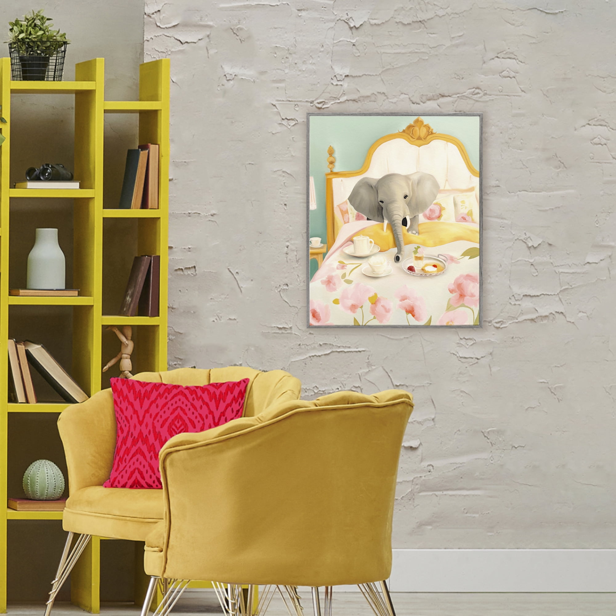 Breakfast in Bed Elephant Gray Framed Giclee Art, design by Leah Straatsma