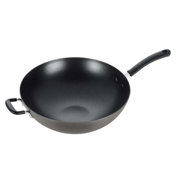 Wok antiadherente anodizado duro de 14 pulgadas, apto para horno 350 F, sartén antiadherente, utensilios de cocina, ollas y sartenes, cocina, freír profundamente, saltear estofado