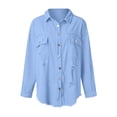 thumbnail image 4 of DHFJKG Womens Jackets Denim Jacket Distressed Ripped Solid Color Loose Fit Long Sleeve Button Down Casual Jean Coat Stylish Outerwear, 4 of 7