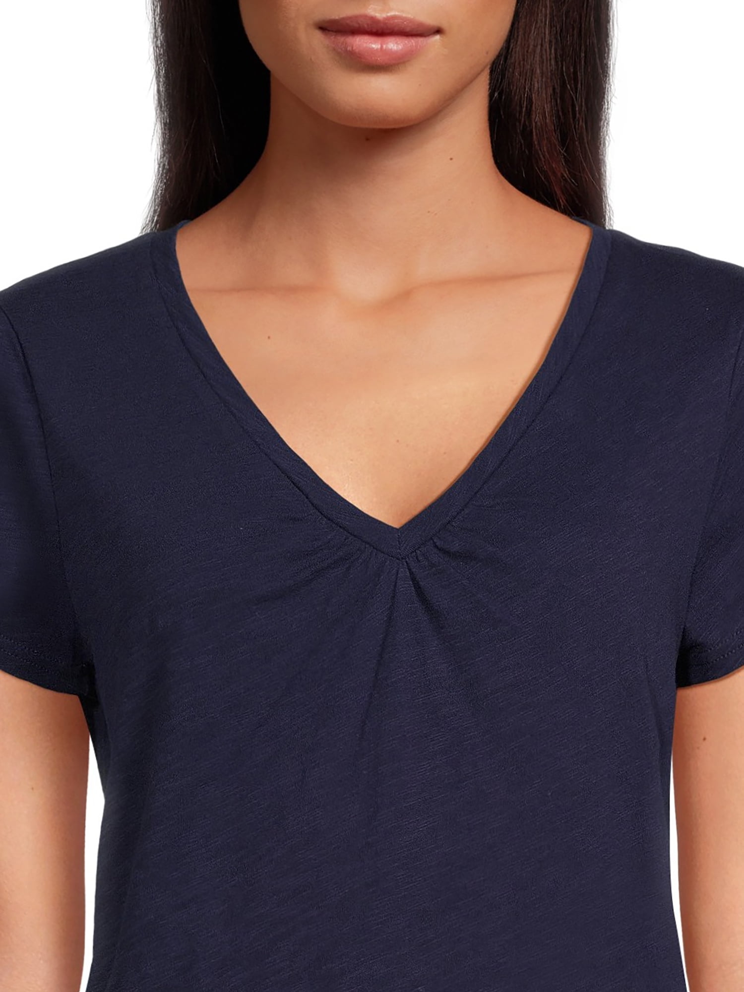RealSize Women's Shirred V-Neck Tee with Short Sleeves, Sizes XS-3XL