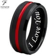 thumbnail image 1 of Black IP Tungsten Ring w/ Distinct Blue or Red Center Line 8mm Comfort Fitw/ Free Engraving Options, 1 of 2